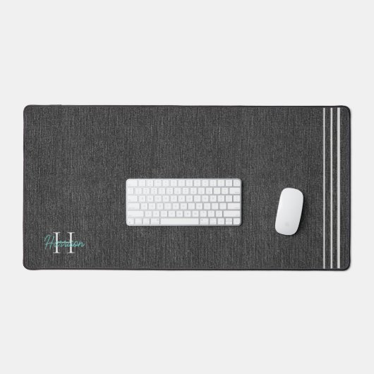 Monogram, Modern Black Denim Print Platinum Akzent Schreibtischunterlage (Tastatur & Maus)