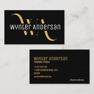 Monogram Modern Black Gold Chic Minimal Custom Visitenkarte