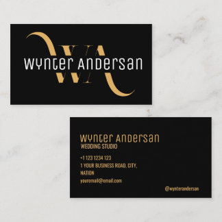 Monogram Modern Black Gold Chic Minimal Custom Visitenkarte