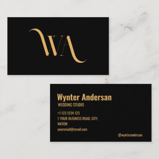 Monogram Modern Black Gold Chic Minimal Custom Visitenkarte