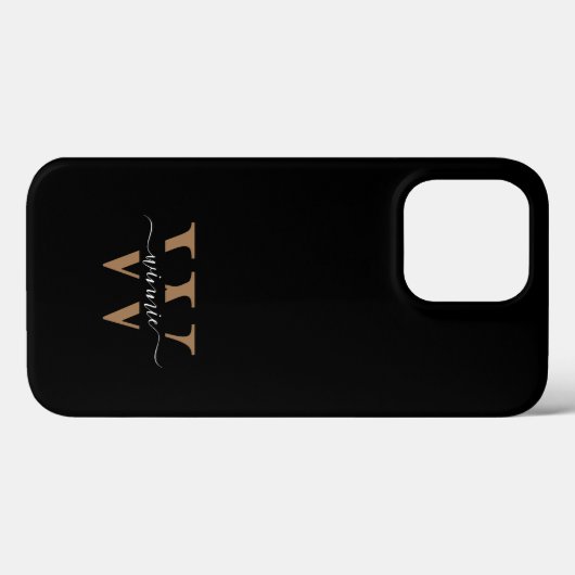 Monogram Modern Black Gold Script Name Case-Mate iPhone Hülle (Rückseite (Horizontal))