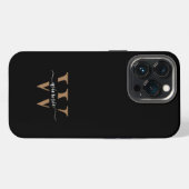 Monogram Modern Black Gold Script Name iPhone Hülle (Rückseite (Horizontal))