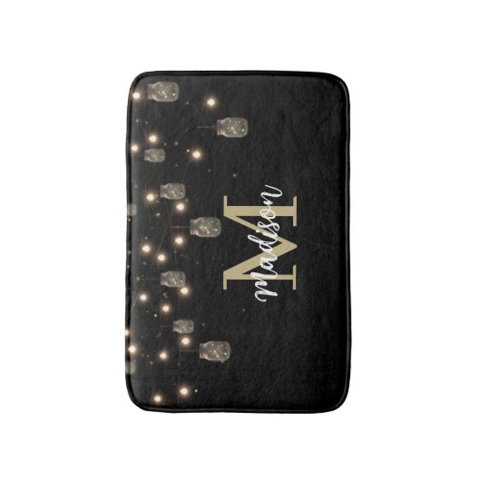 Monogram Modern Black Mason Jar Lights Badematte (Vorderseite Vertikal)