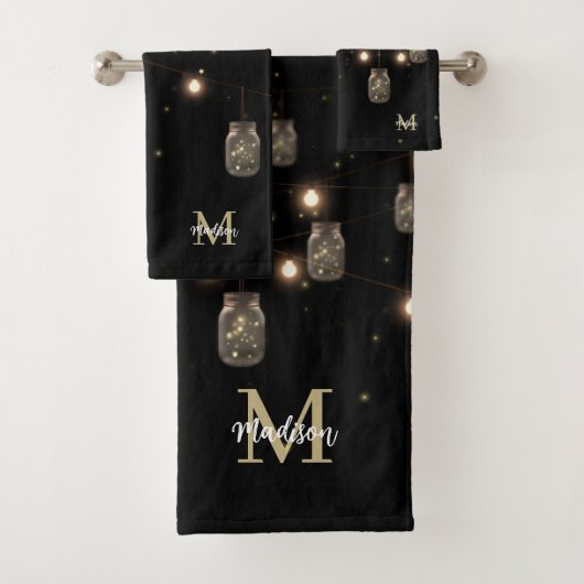 Monogram Modern Black Mason Jar Lights Badhandtuch Set (Insitu)