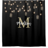 Monogram Modern Black Mason Jar Lights Duschvorhang (Vorderseite)