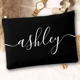 Monogram Modern Black Script Name Stilvoll Trendy Zubehörtasche