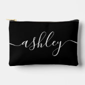 Monogram Modern Black Script Name Stilvoll Trendy Zubehörtasche (Vorderseite)