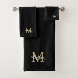 Monogram Modern Black Tan Sand Badhandtuch Set