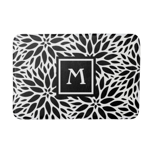 Monogram, Modern Black & White Dahlias Bath Mat Badematte (Vorderseite)