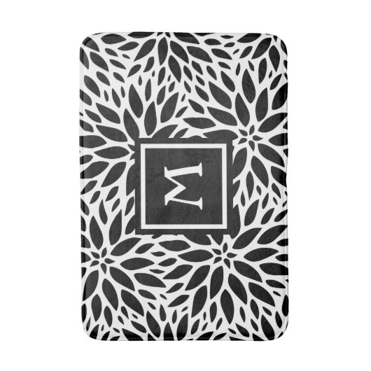 Monogram, Modern Black & White Dahlias Bath Mat Badematte (Vorderseite Vertikal)