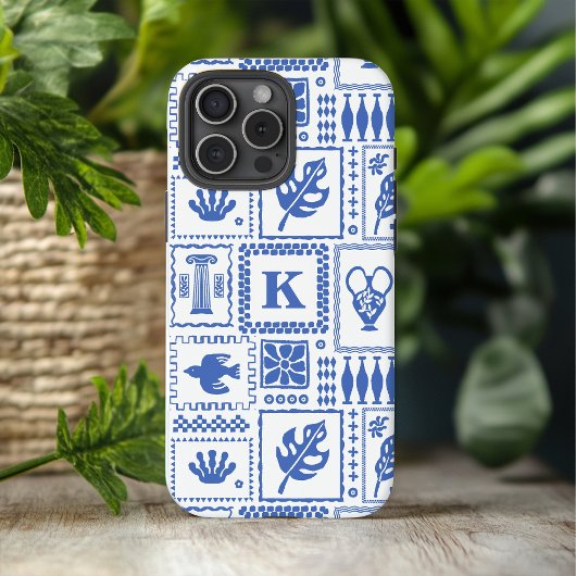 Monogram Modern Blau Weiße Abstrakte Muster Case-Mate iPhone Hülle