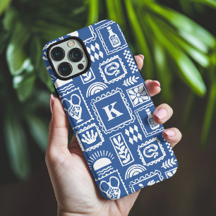 Monogram Modern Blau Weiße Abstrakte Muster iPhone 16 Pro Max Hülle