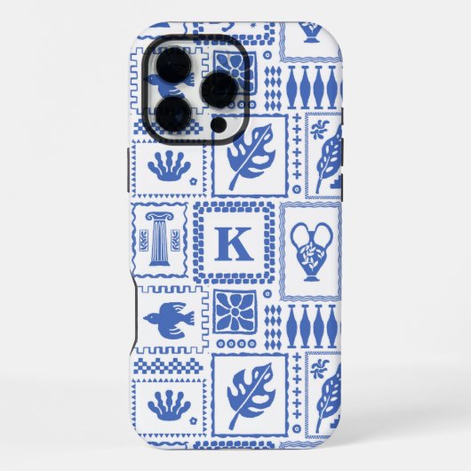 Monogram Modern Blau Weiße Abstrakte Muster iPhone Hülle (Rückseite)