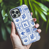 Monogram Modern Blau Weiße Abstrakte Muster iPhone Hülle