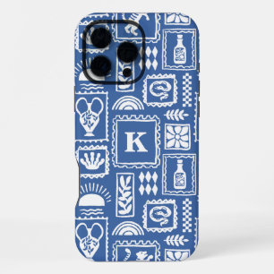 Monogram Modern Blau Weiße Abstrakte Muster iPhone 16 Pro Max Hülle
