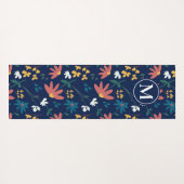 Monogram Modern Blue Boho Floral Pattern Yogamatte (Rückseite (Horizontal))