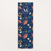 Monogram Modern Blue Boho Floral Pattern Yogamatte (Rückseite)
