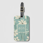 Monogram Modern Blue Floral Gepäckanhänger (Vorderseite Vertikal)