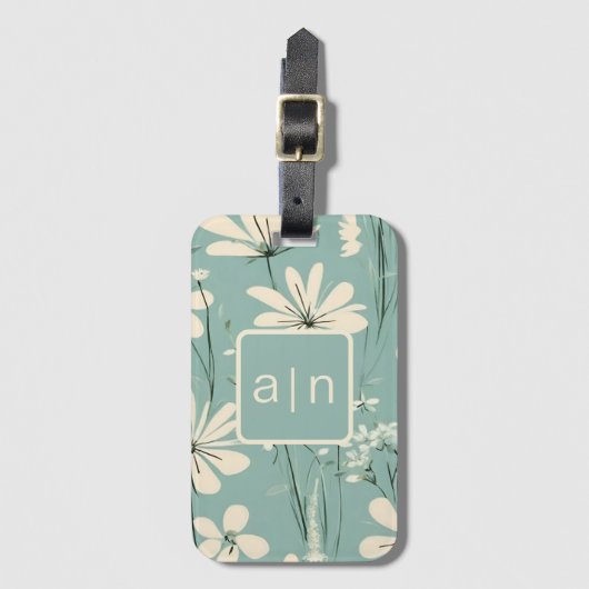 Monogram Modern Blue Floral Gepäckanhänger (Vorderseite Vertikal)