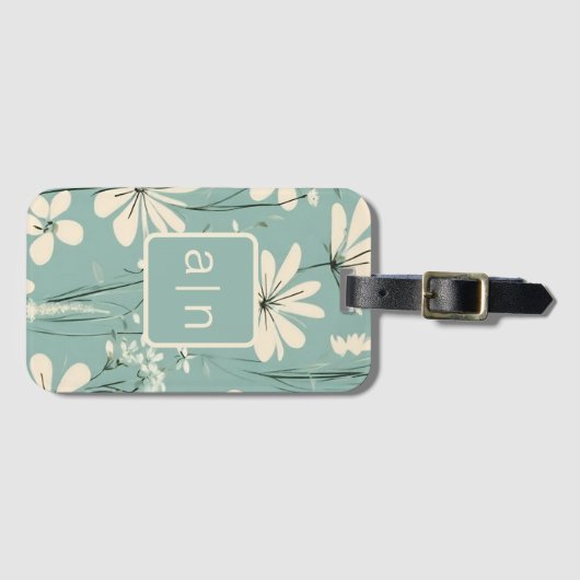 Monogram Modern Blue Floral Gepäckanhänger (Vorderseite (Horizontal))