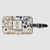 Monogram Modern Blue Floral Gepäckanhänger (Vorderseite (Horizontal))