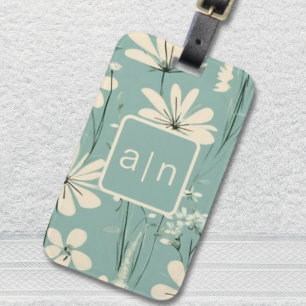 Monogram Modern Blue Floral Gepäckanhänger