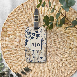Monogram Modern Blue Floral Gepäckanhänger