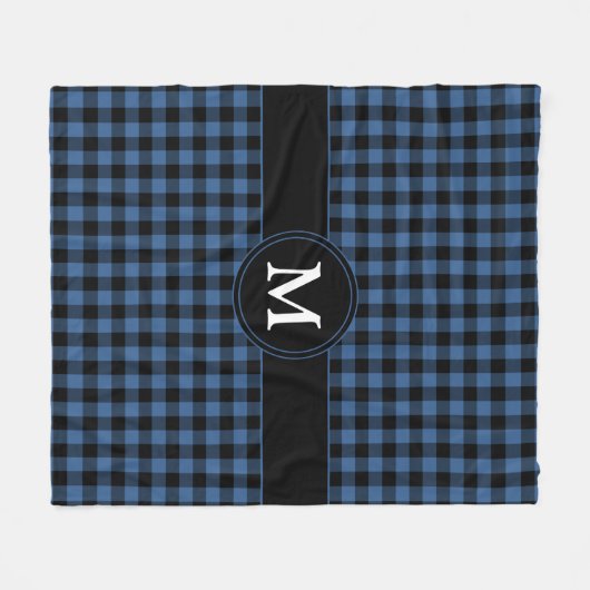 Monogram, Modern Blue Kariert Karos Fleecedecke (Vorderseite (Horizontal))