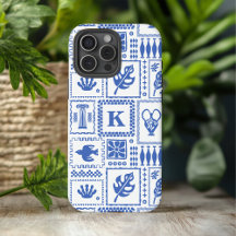 Monogram Modern Blue White Abstrakt Pattern