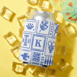 Monogram Modern Blue White Abstrakt Pattern Dosenkühler