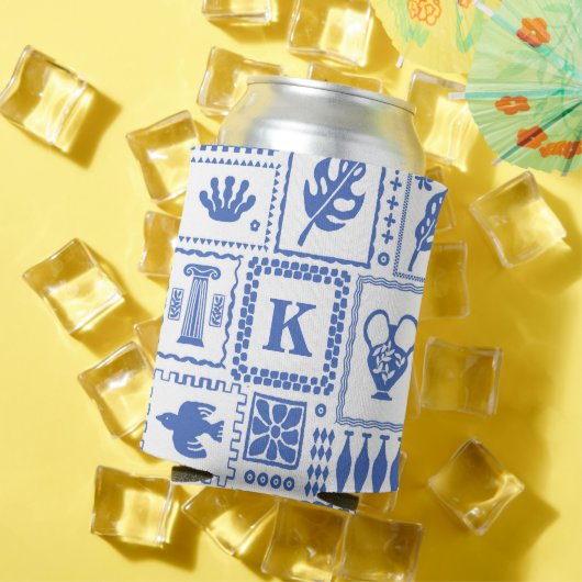 Monogram Modern Blue White Abstrakt Pattern Dosenkühler (In Situ Sommer)