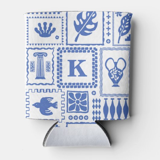Monogram Modern Blue White Abstrakt Pattern Dosenkühler (Vorderseite)