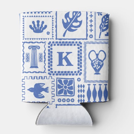 Monogram Modern Blue White Abstrakt Pattern Dosenkühler (Rückseite)