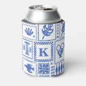 Monogram Modern Blue White Abstrakt Pattern Dosenkühler (Kanne Rückseite)