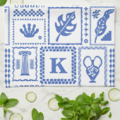 Monogram Modern Blue White Abstrakt Pattern Geschirrtuch (Gefaltet)