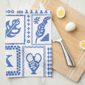 Monogram Modern Blue White Abstrakt Pattern Geschirrtuch (Viertel Falte)