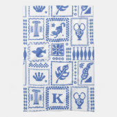 Monogram Modern Blue White Abstrakt Pattern Geschirrtuch (Vertikal)