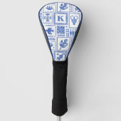 Monogram Modern Blue White Abstrakt Pattern Golf Headcover (Vorderseite)