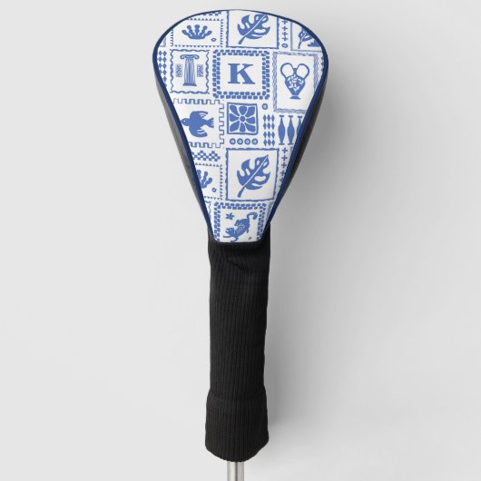 Monogram Modern Blue White Abstrakt Pattern Golf Headcover (Vorderseite)