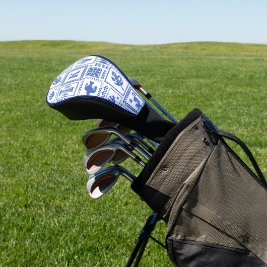 Monogram Modern Blue White Abstrakt Pattern Golf Headcover (In SItu)