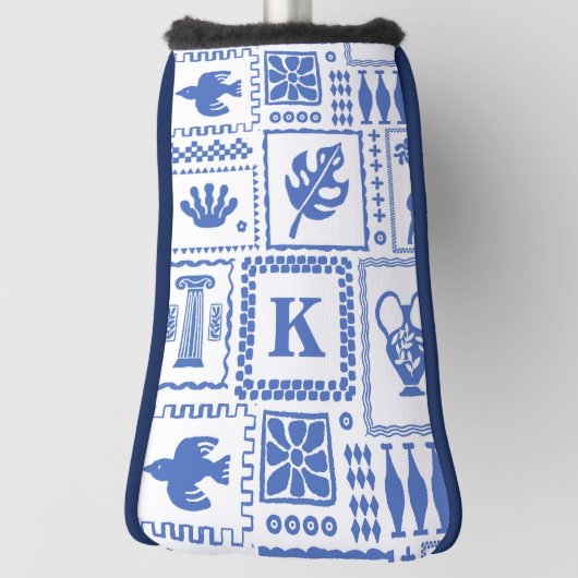 Monogram Modern Blue White Abstrakt Pattern Golf Headcover (Rotieren 90)