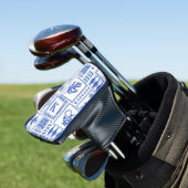 Monogram Modern Blue White Abstrakt Pattern Golf Headcover (In Situ)