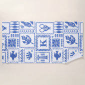 Monogram Modern Blue White Abstrakt Pattern Strandtuch (Vorderseite)