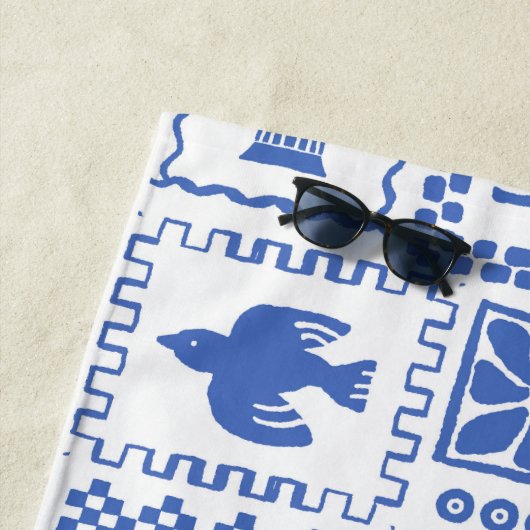 Monogram Modern Blue White Abstrakt Pattern Strandtuch (Beispiel)