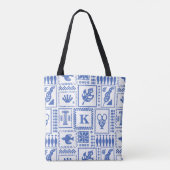 Monogram Modern Blue White Abstrakt Pattern Tasche (Rückseite)