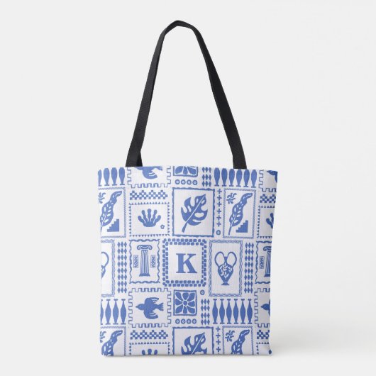 Monogram Modern Blue White Abstrakt Pattern Tasche (Rückseite)
