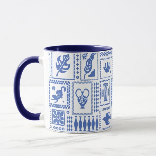 Monogram Modern Blue White Abstrakt Pattern Tasse (Links)