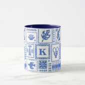 Monogram Modern Blue White Abstrakt Pattern Tasse (Zentrum)
