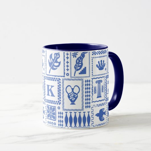 Monogram Modern Blue White Abstrakt Pattern Tasse (VorderseiteRechts)