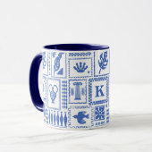 Monogram Modern Blue White Abstrakt Pattern Tasse (Vorderseite Links)